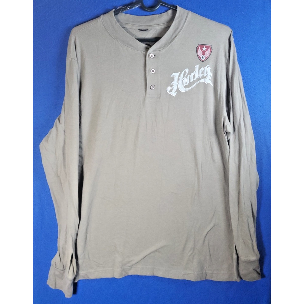 Hurley International Men's XL Long Sleeve T-Shirt Henley Gray Logo Surf Skate